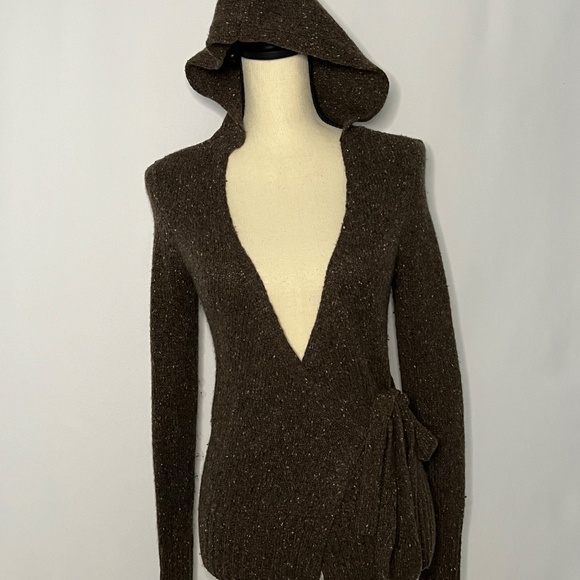 Vince 100% Cashmere Hoodie Sweater Wrap - Brown Sz Small - Picture 2 of 11